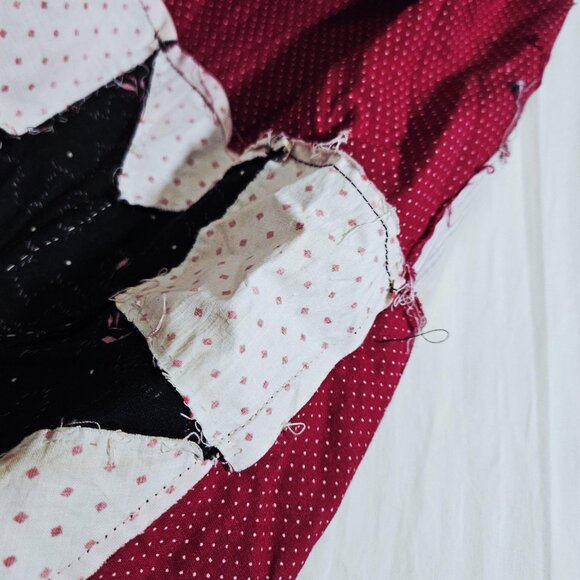 Handmade Patchwork Quilt Top ONLY 85x74 Red Eight Point Lone Star Blocks Calico - Picture 9 of 11